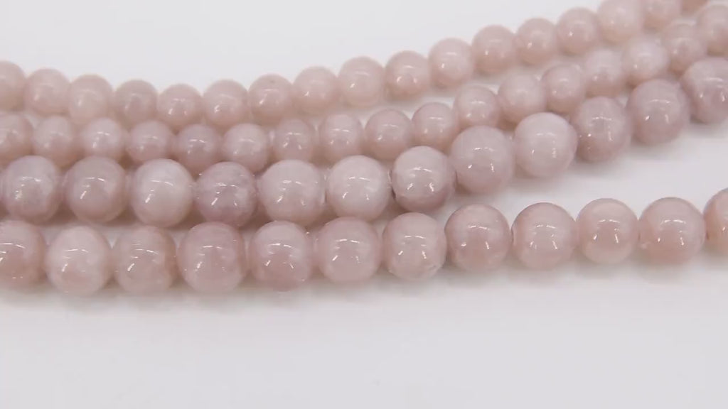 Smooth Round Beige Soft Pink Beads, Cream to Soft Pink Jade Jewelry Beads BS# 92, sizes in 6 mm or 8 mm 15.75 inch Strands