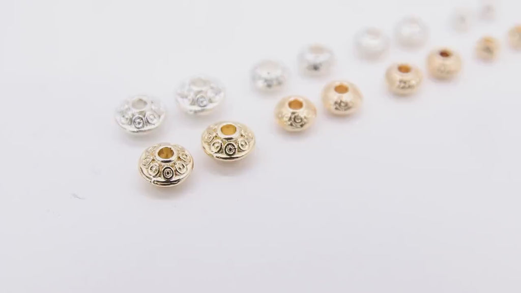 Gold Round Rondelle Beads, 20 Pc Silver Saucer Seamless Patterned Bead AG #3530, 4 mm