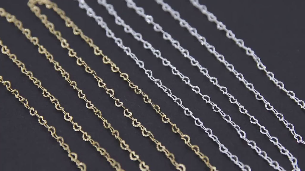 14 K Gold Filled Textured Heart Chains, 3.2 mm 925 Sterling Silver, Hammered Heart Shaped CH# 765
