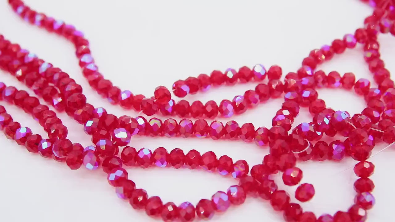 Red Crystal Beads, 6 mm Ruby Red Faceted Bead Strand BS #321, Bright Red Rondelle