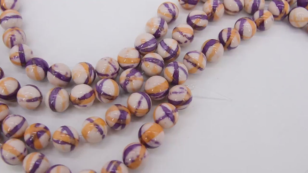 Purple and Gold Beads, Smooth Mixed Yellow Purple White Jade Beads BS #102, LSU Jewelry Beads sizes 10 mm 15.5 inch Strands