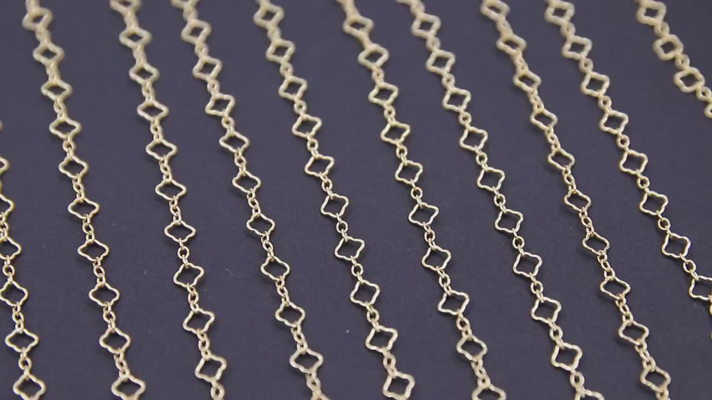 14 K Gold Filled Clover Chain, 4.5 mm Quatrefoil 925 Sterling Silver Links CH# 768, Unfinished Dainty Chain CH# 841