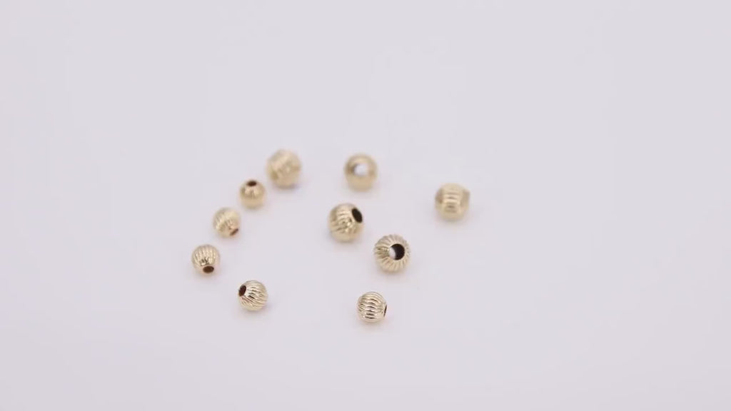 Genuine 14 K Gold Filled Beads, Corrugated Ribbed Seamless Gold Round Beads # 760, High Quality 3 mm or 4 mm