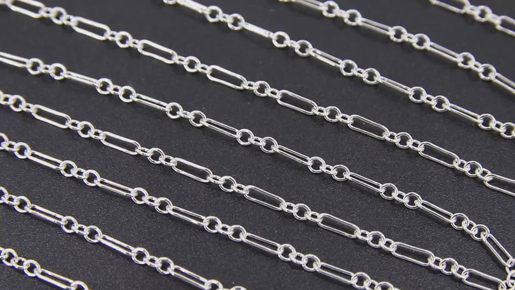 925 Sterling Silver Bar Jewelry Chains, 6.5 mm Paperclip and Rolo Sterling Silver Flat Cable CH# 860, Unfinished Long and Short