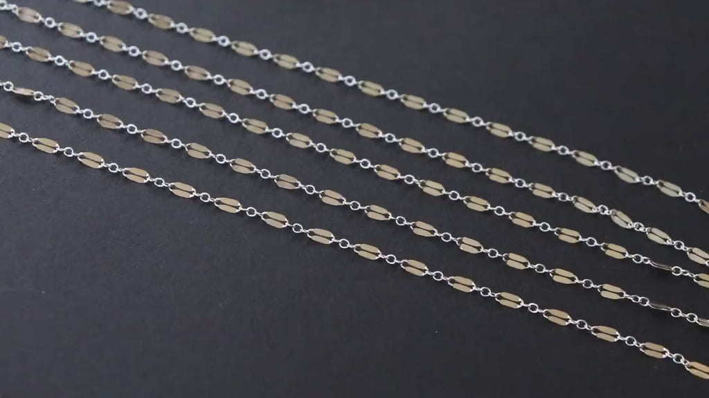14 K Gold Filled Bar Mixed Metal Chain, 5.1 mm Two Tone 925 Sterling Silver Long and Short CH# 951, 2.3 mm Sequin Chain