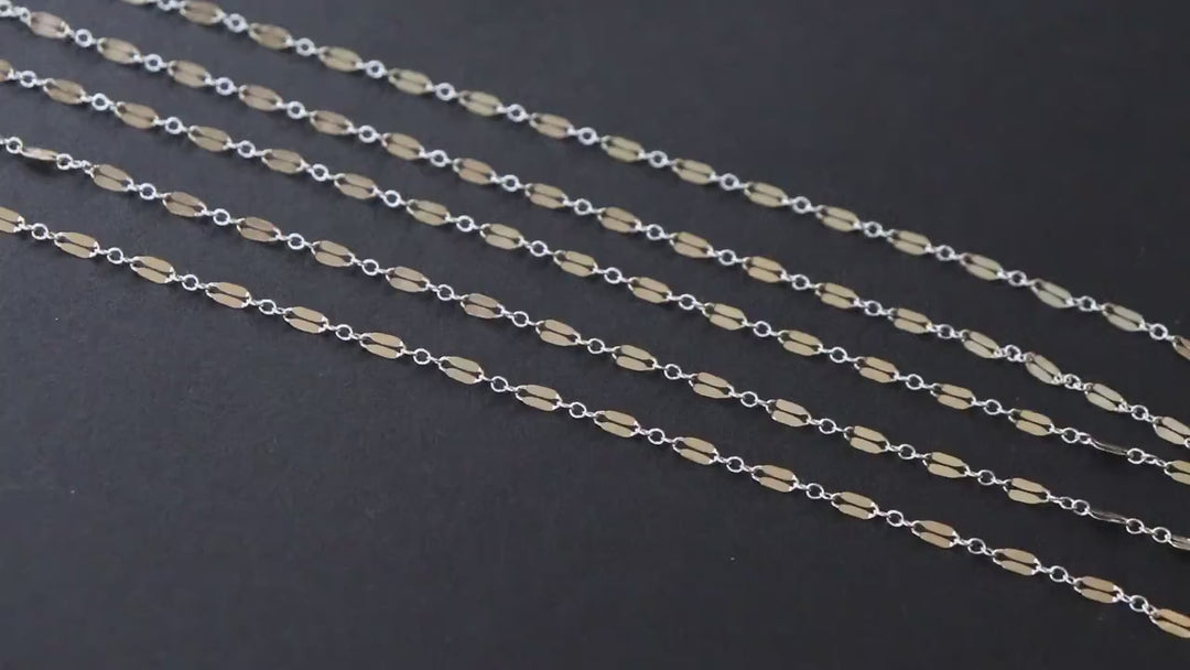 14 K Gold Filled Bar Mixed Metal Chain, 5.1 mm Two Tone 925 Sterling Silver Long and Short CH# 951, 2.3 mm Sequin Chain