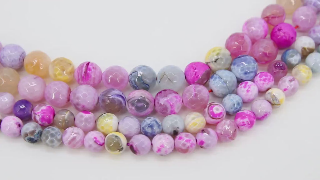 Blue and Pink Fire Agate Beads, Faceted Lavender White Pattern Beads BS #108, sizes in 8 mm 10 mm 14 inch FULL Strands
