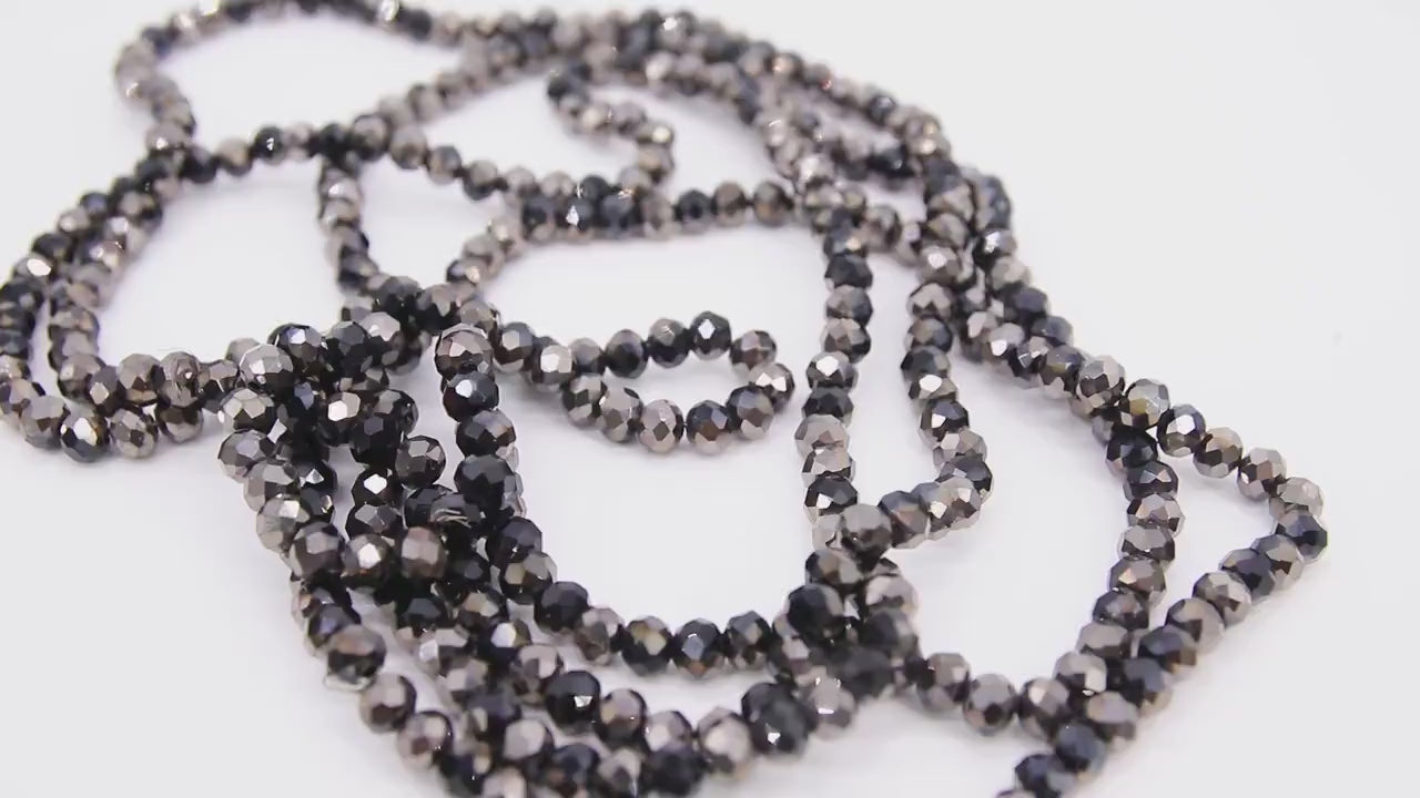 Black Electroplated AB Crystal Beads, 6 mm Crystal Faceted Rondelle Beads BS #322, 15.5 inch Jewelry Strands