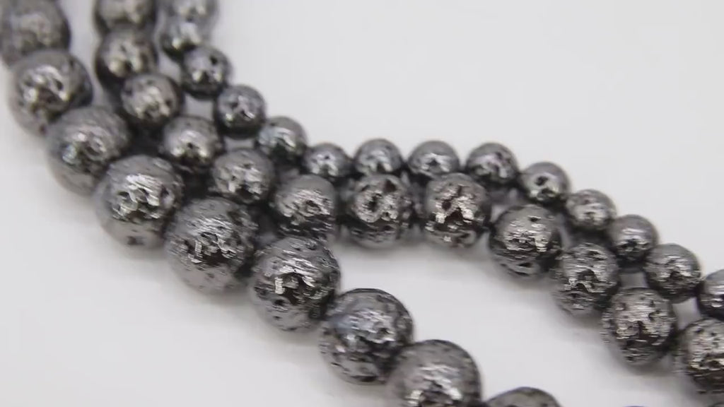 Gunmetal Black Plated Lava Rock Beads, Metallic Textured Beads BS #184, sizes 6 mm 8 mm 10 mm in 15.7 inch Strands