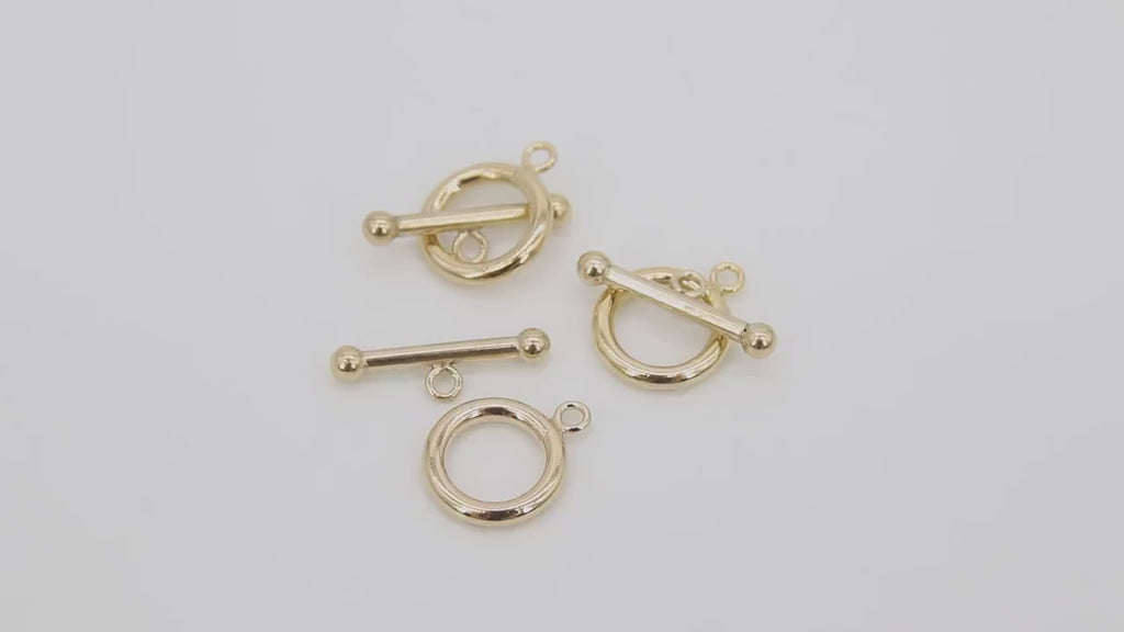 14 K Gold Filled Toggle Clasp, Thick Round Connectors Ring with Ball End Toggle Bar Clasps #2153, 12 x 15 mm