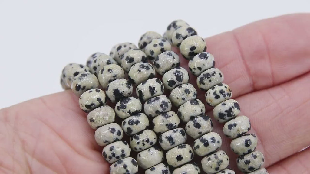 Faceted Dalmatian Jasper Heishi Beads, Black Beige Spotted Thick Rondelle Beads BS #206, in sizes 8 x 6 mm 15.2 inch Strands