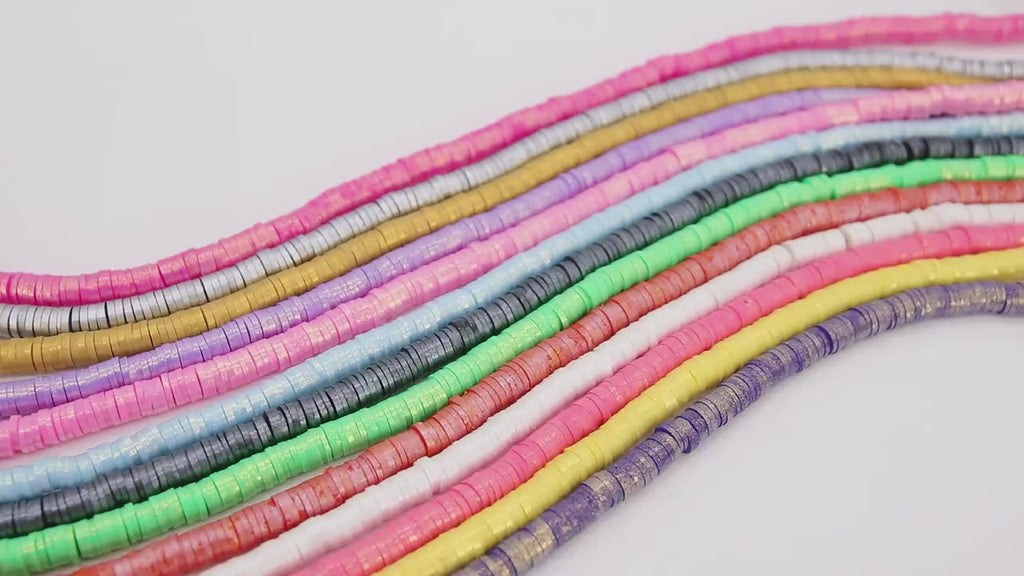 1 or 2 Strands 6 mm Metallic Clay Flat Beads, Opaque Heishi Polymer Clay Disc CB# 217, Rondelle Pearly Beads