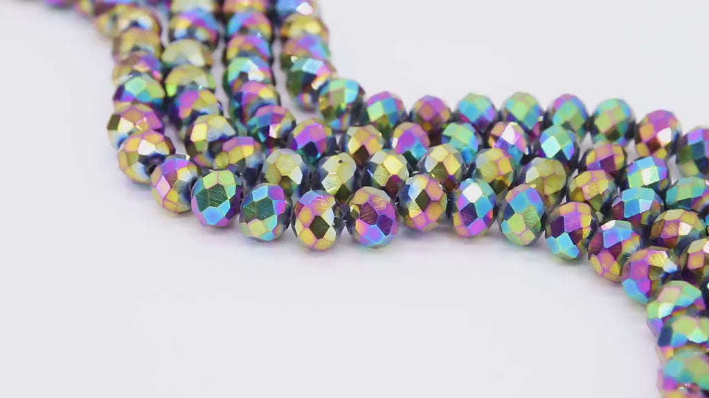 Electroplated Crystal Beads, 8 mm Faceted Purple Gold AB Rondelle Beads BS #255, 8 x 10 mm Glass Electroplated Blue Beads