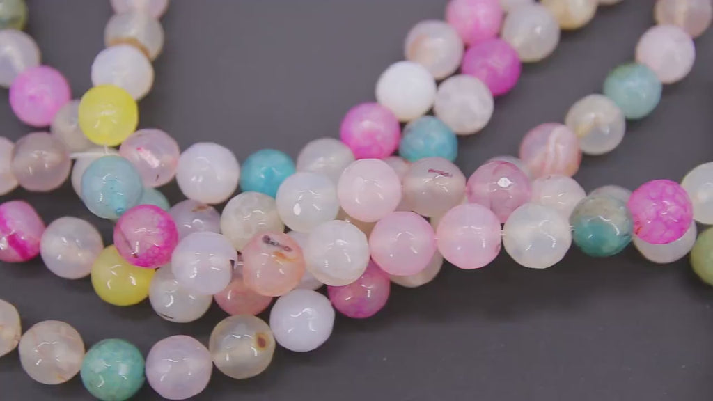 Natural Agate Beads, Faceted Pink Blue and White Agate Round Beads BS #81, Dragon Vein Beads sizes in 10 mm 14 inch Strands