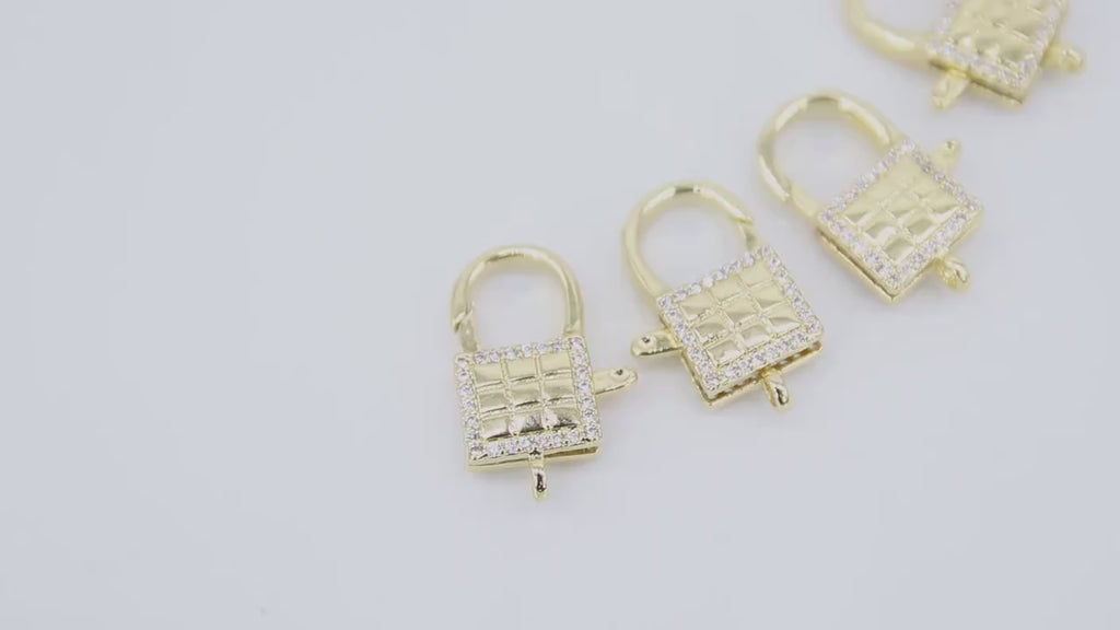 CZ Pave Mini Padlock Lobster Clasp, Gold Lock Clip #2344, Necklace Bracelet Keychain Claw Jewelry Findings