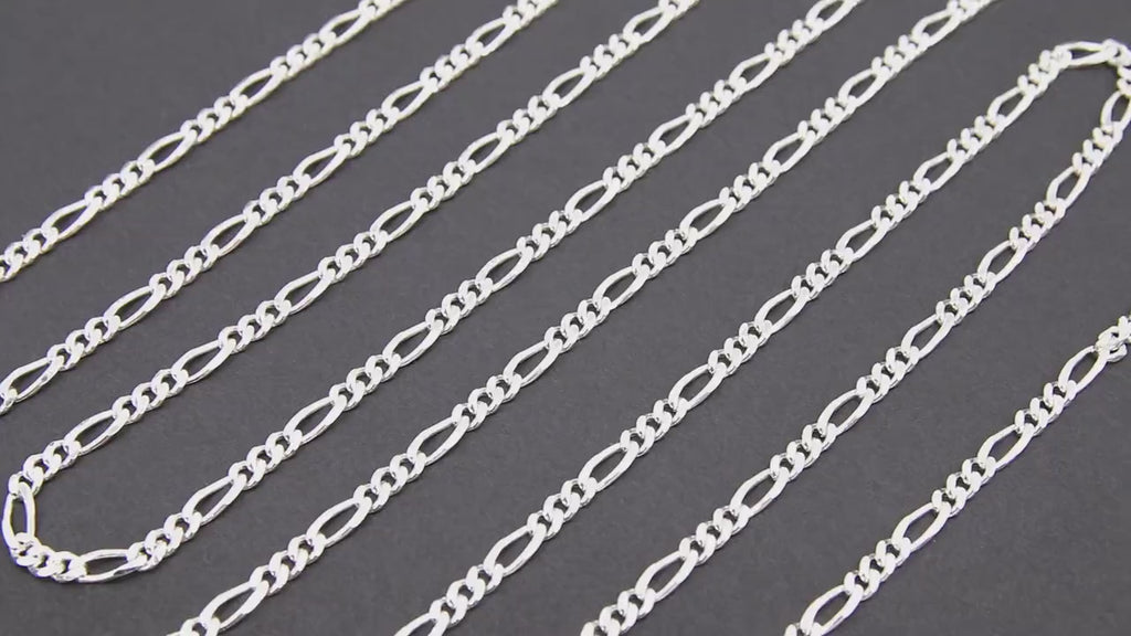 925 Sterling Silver Figaro Chains, 7.6 x 3.5 mm Unfinished Large Chain, By The Foot