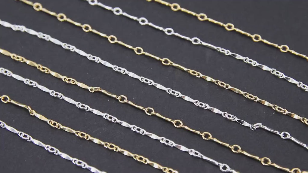 14 K Gold Filled Dapped Bar Jewelry Chains, 8.2 mm 925 Sterling Silver Bars, Unfinished Long Short Chain