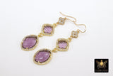 14 K Gold Amethyst Earrings, Gemstones February CZ Diamond Birthstone Dangle Clover Ear Wire Hooks, LSU Jewelry