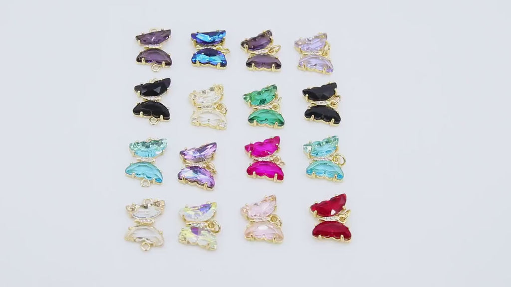 Gold CZ Butterfly Connectors, 12 mm Cubic Zirconia Small Crystal Butterflies #2670, High Quality Huggie Charms in 13 Colors