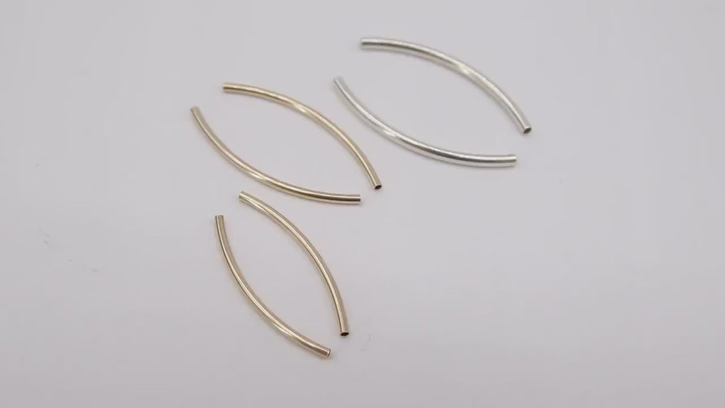 14 K Gold Filled Tube Beads, 925 Sterling Silver Curved Beads #3190, 30 mm 34 mm or 35 mm