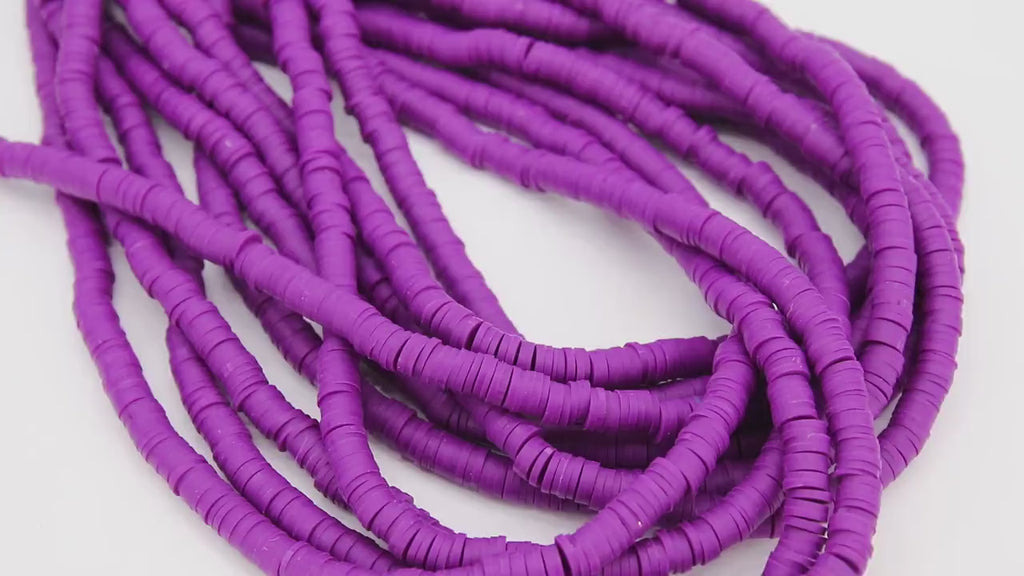 2 Strands 6 mm Clay Flat Beads, Purple Heishi beads in Polymer Clay Disc CB #215, Violet Rondelle Multi Color