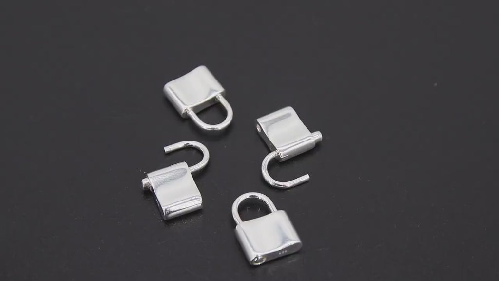 Silver Pad Lock Clasp, Solid 925 Sterling Silver Lock Key Clasp  #675, 16 mm Stamped 925