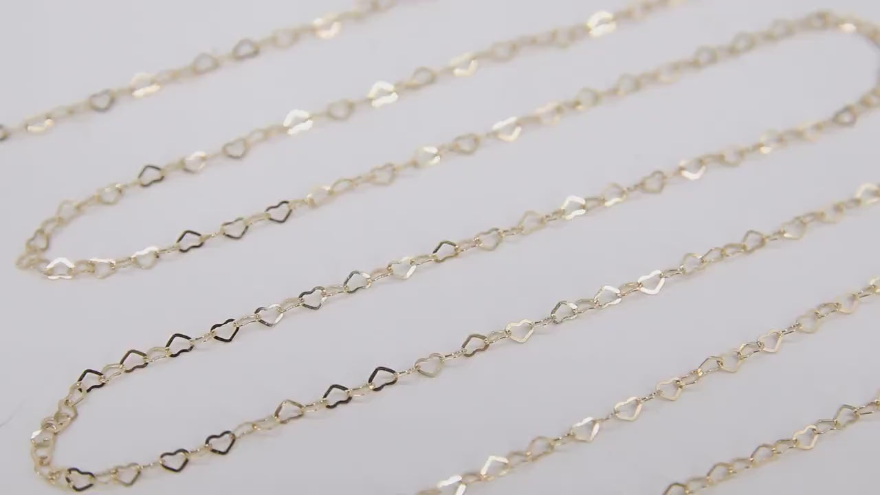 Gold Filled Heart Chains, 2.6 or 3.9 mm 12 K Gold Dainty Heart Shaped Chain, Unfinished Designer Jewelry Chain