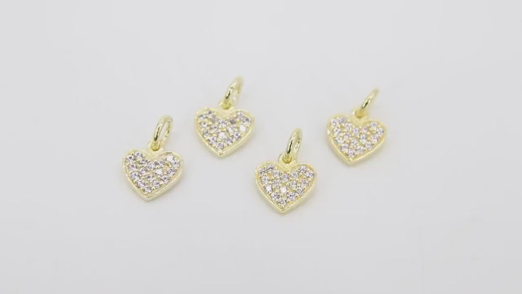 Gold CZ Heart Charms, Genuine Gold over 925 Silver Heart Charms #165, Love Necklace Pendants