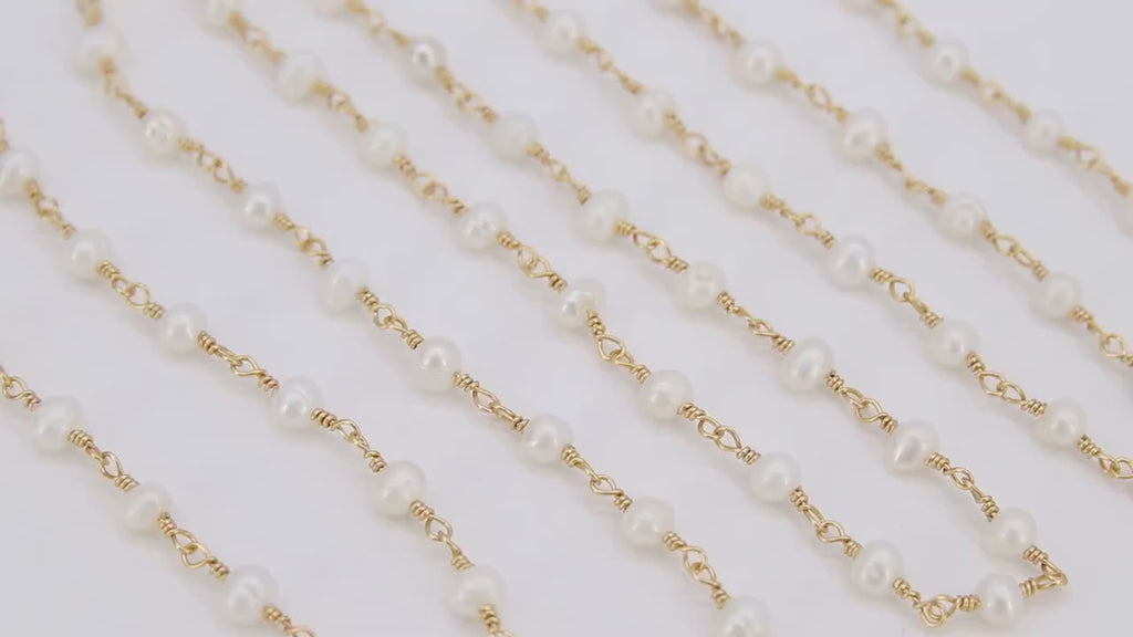 Natural Pearl Rosary Chain, 4 mm Freshwater Beaded Gold Wire wrapped Rosary Chain, Dainty Pearl Jewelry Chains