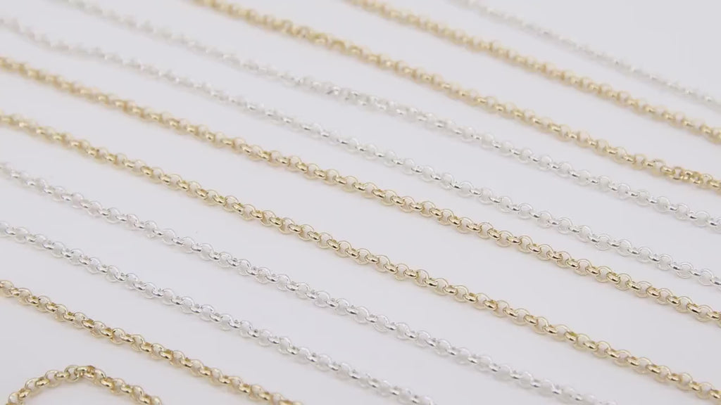 14 K Gold Filled Rolo Chains, 2 mm 925 Sterling Silver 1.2 mm Thick Unfinished, Belcher By The Foot