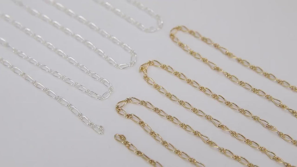 925 Sterling Silver Figaro Chains, 14 K Gold Filled 1.6 mm Unfinished 1/1 Figaro, By The Foot