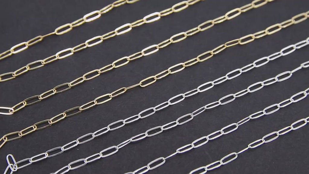 925 Sterling Silver Paperclip Chain, 5.2 mm 14 K Gold Filled Rectangle Drawn Chains, Unfinished Oval Chains