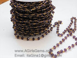 Amethyst Purple Rosary Chain, 6 mm Faceted Crystal Chains RS #92, Gold Wire Wrapped Jewelry Chain, Shipped from USA