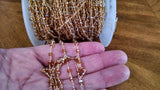 Champagne Crystal Beaded Rosary Chain 4 mm Gold Wire Wrapped Chains By the Foot 4 mm for Religious Boho Jewelry Chains