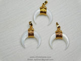 Small Double Horn Pendant, White Mini Natural Shell Crescent Moon Charms, 20 mm Gold Wire Horn Boho Pendant DIY Jewelry B36