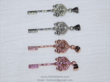 CZ Rose Gold Cubic Zirconia Paved Key Bead Key Pendant Link Key Charm Dangle Pendant - A Girls Gems