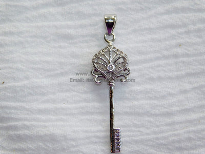 CZ Rose Gold Cubic Zirconia Paved Key Bead Key Pendant Link Key Charm Dangle Pendant - A Girls Gems