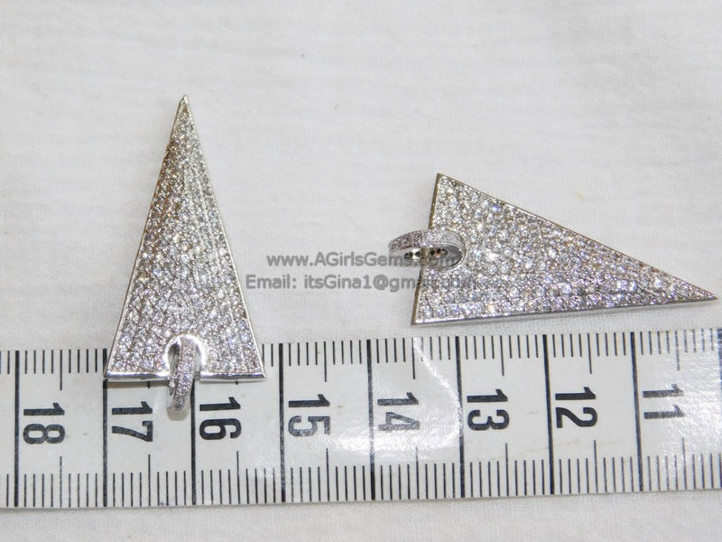 CZ Pave Triangle Pendant, Long Cubic Zirconia Arrow Charm W/CZ Bail, Black - A Girls Gems