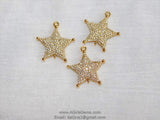 CZ Pave Star Connectors, Cubic Zirconia Starburst Charms, Gold - A Girls Gems