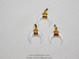 Small Double Horn Pendant, White Mini Natural Shell Crescent Moon Charms, 20 mm Gold Wire Horn Boho Pendant DIY Jewelry B36