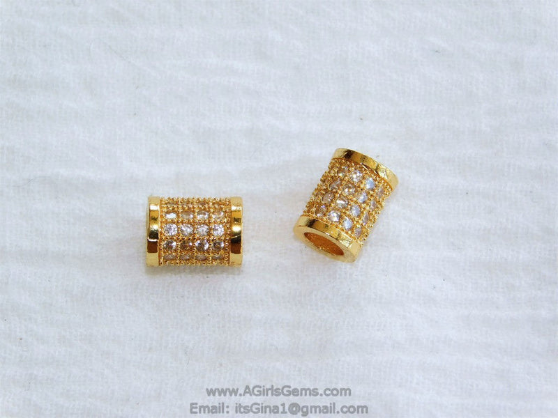 CZ Micro Paved Bead, Small Tube 6 x 9 mm - A Girls Gems