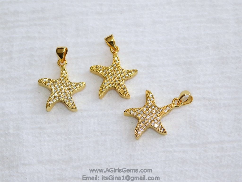 Star Charm Pendant, CZ Pave North Star Pendant #2,  Gold Plated Bead Cubic Zirconia Star Charm for Bracelet Necklace