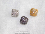 CZ Micro Pave Oval Bicone Beads, 10 mm Cubic Zirconia Spacers Beads #65, Gold Silver Black Rose Diamond Shape Beads