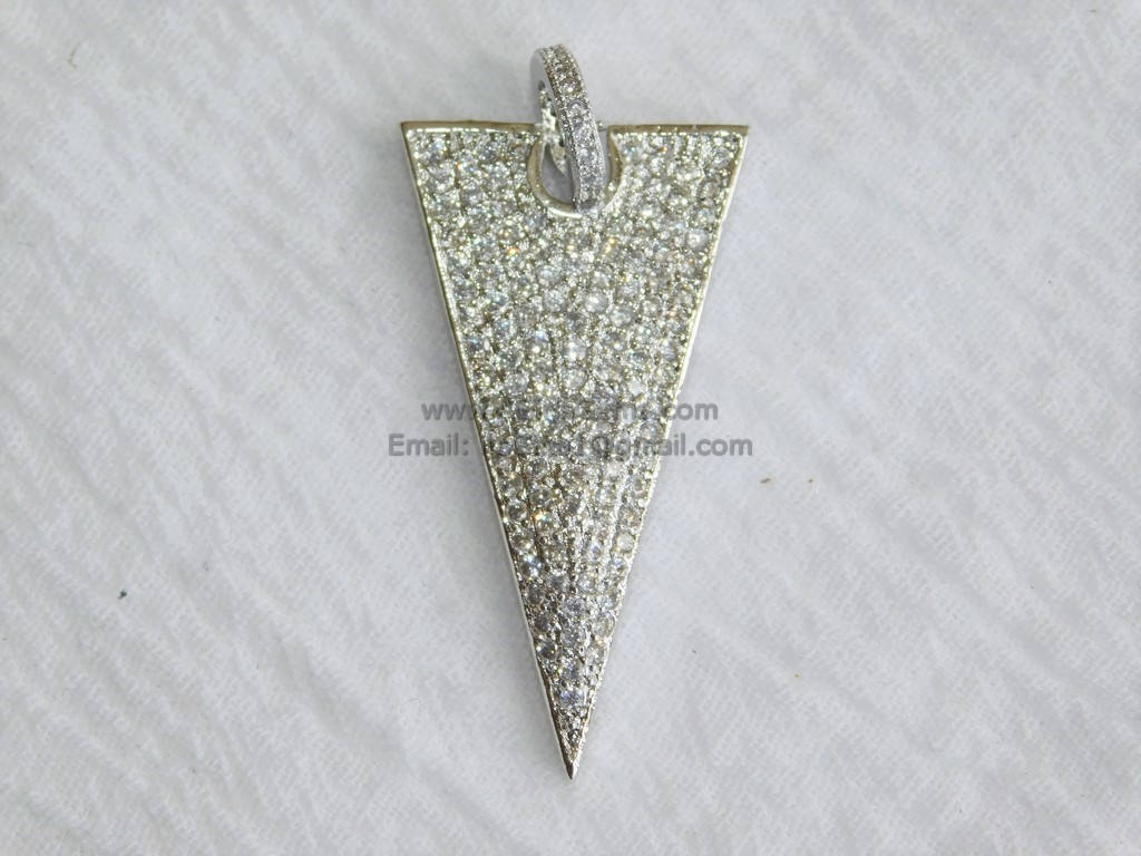 CZ Pave Triangle Pendant, Long Cubic Zirconia Arrow Charm W/CZ Bail, Black - A Girls Gems