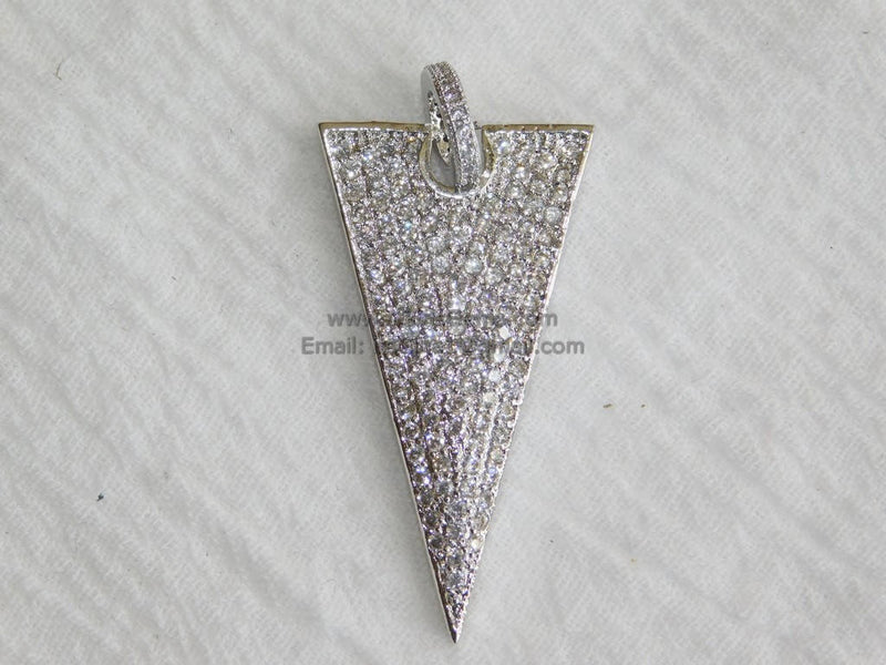 CZ Pave Triangle Pendant, Long Cubic Zirconia Arrow Charm W/CZ Bail, Black - A Girls Gems