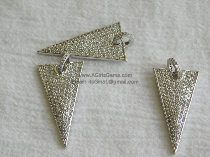 CZ Pave Triangle Pendant, Long Cubic Zirconia Arrow Charm W/CZ Bail, Black - A Girls Gems