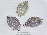 CZ Micro Pave Belt Buckle Connector, Cubic Zirconia Link, 2 Loop Charms for Bracelet