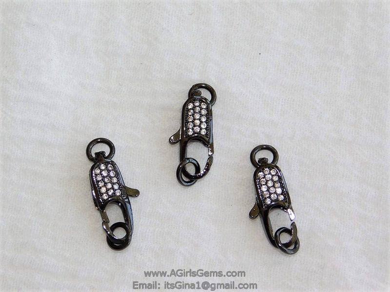CZ Micro Pave Black Long Lobster Clasp, Small Double Sided 