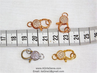 Small Gold Lobster Claw Clasp, 13 mm x 25 mm Connector bead #37, Cubic Zirconia Paved CZ Findings