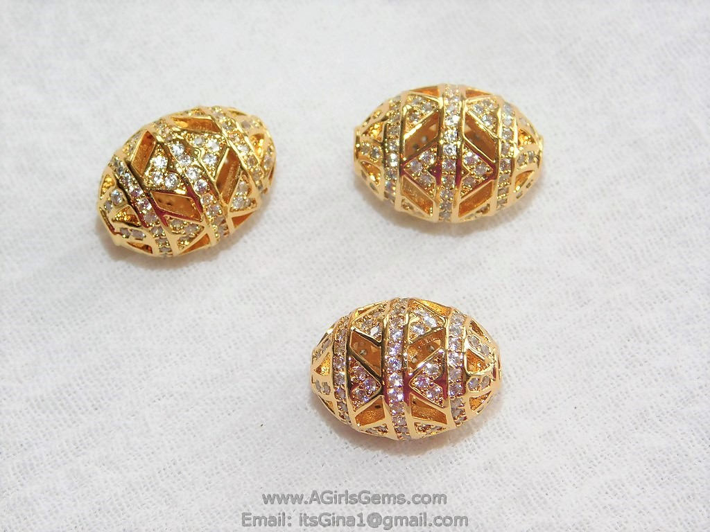 CZ Micro Pave Oval Beads, 5 pc Egg Filigree Spacers Rose, Gold, Silver, Black 10 x 14, 12 x 18, 16 x 23 mm - A Girls Gems